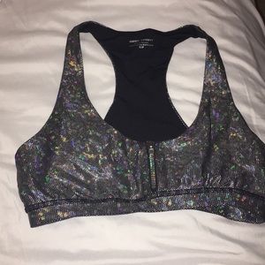 Holographic zip up sports bra